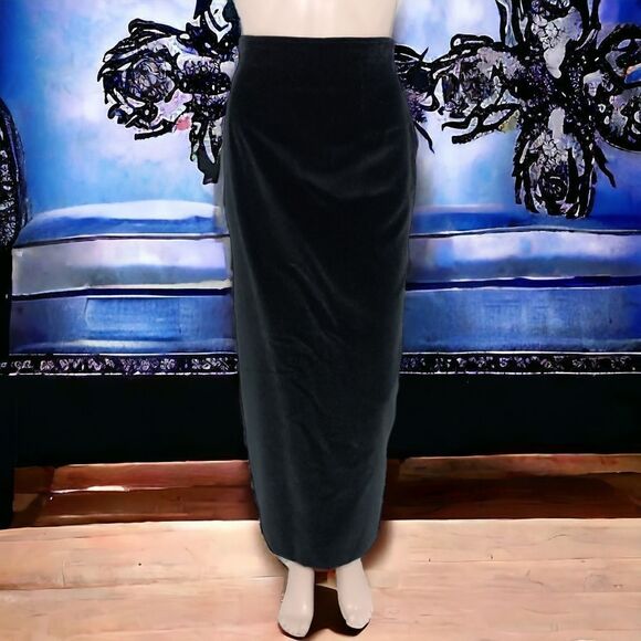 Velvet Maxi Skirt Sz M FRANCK ET FILS Paris France Black Pencil Goth Witchy Vtg. - Picture 1 of 16